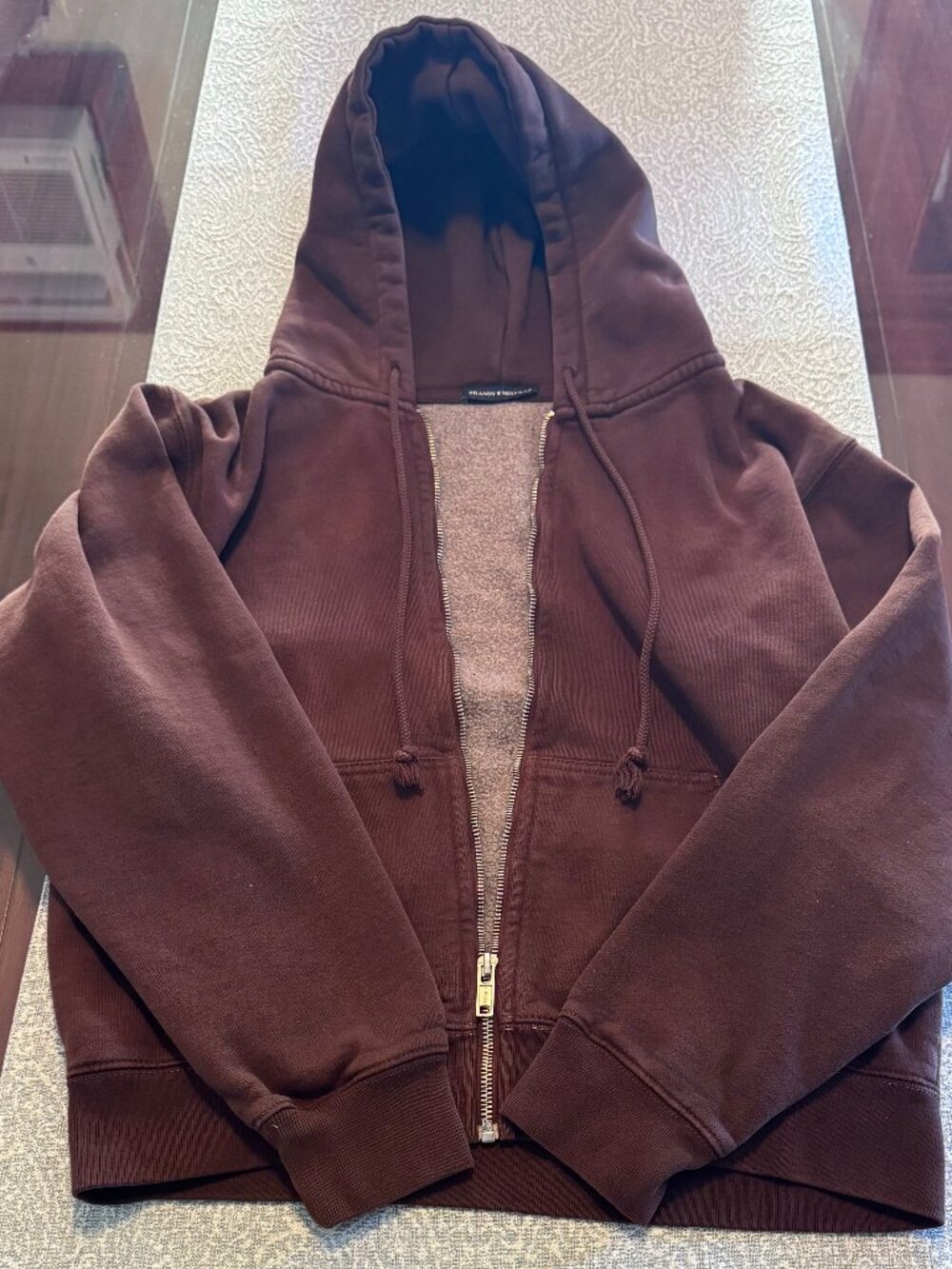 Brandy Melville Brown Christy Full Zip Hoodie Grey Lining Oversized OS
